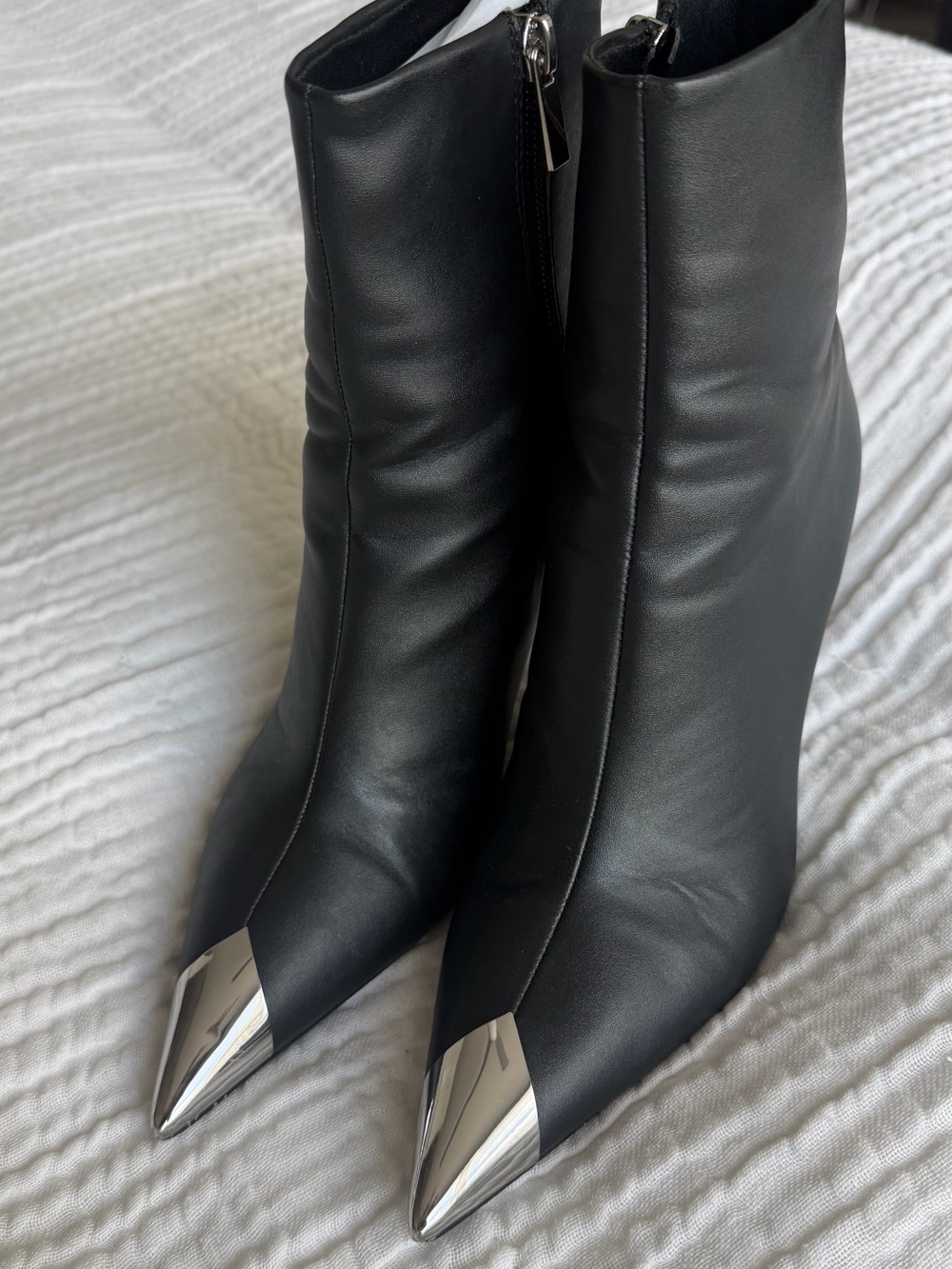 ASOS Black Pointed Toe Ankle Boots | Silver Metal Toe Cap Stiletto